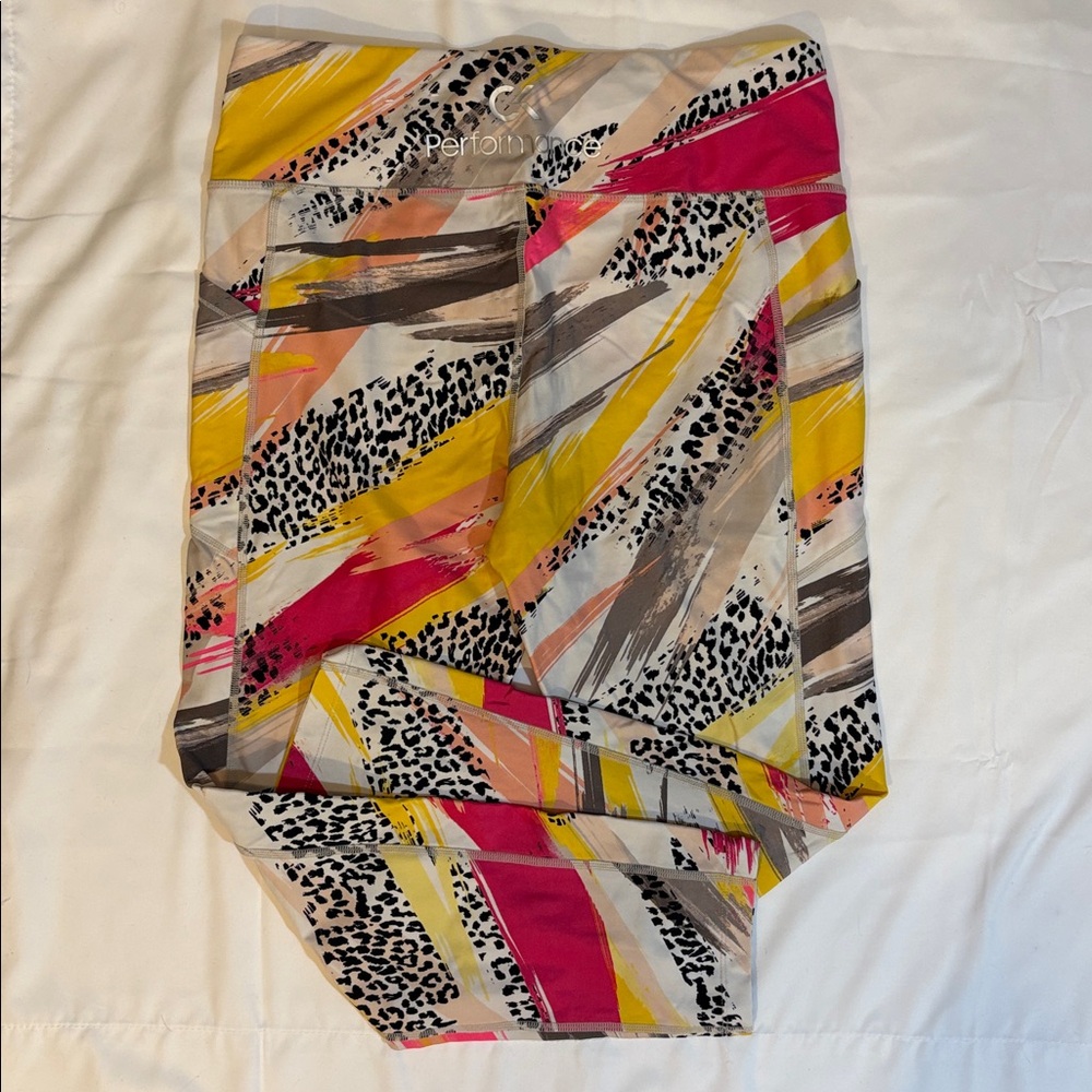 Y2K Pink + Yellow Brush Stroke Wild Animal Print Calvin Klein Active Leggings